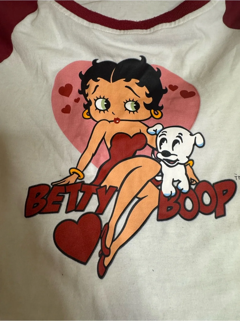 ROMWE Red & White Betty Boop Raglan Crop Tee - Picture 2 of 5